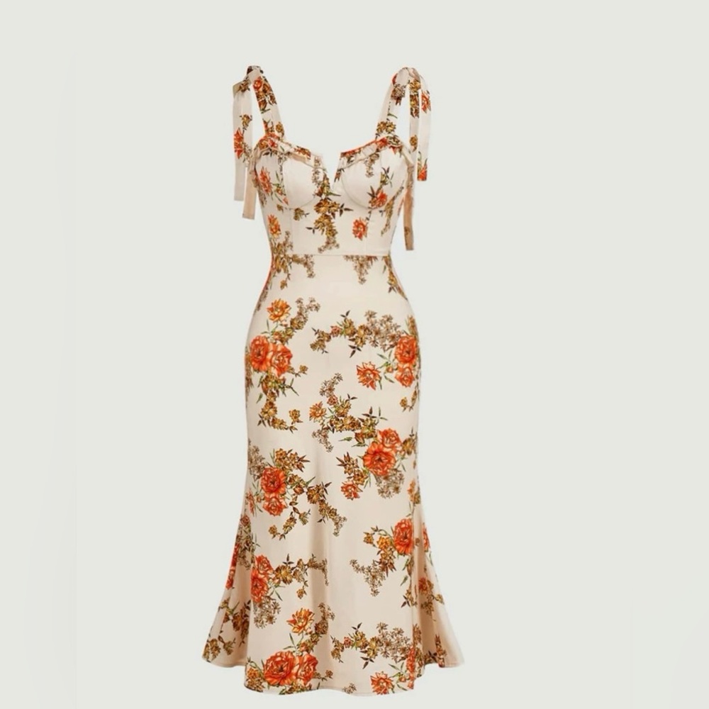 Orange blossom bustier midi dress